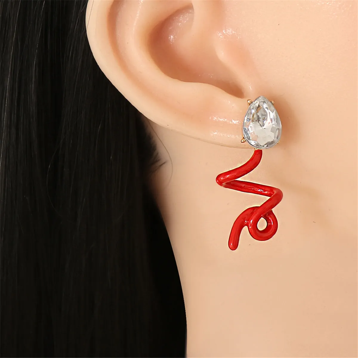 Red & Crystal Swirling Snake Drop Earrings