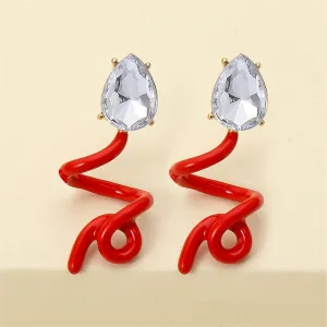 Red & Crystal Swirling Snake Drop Earrings