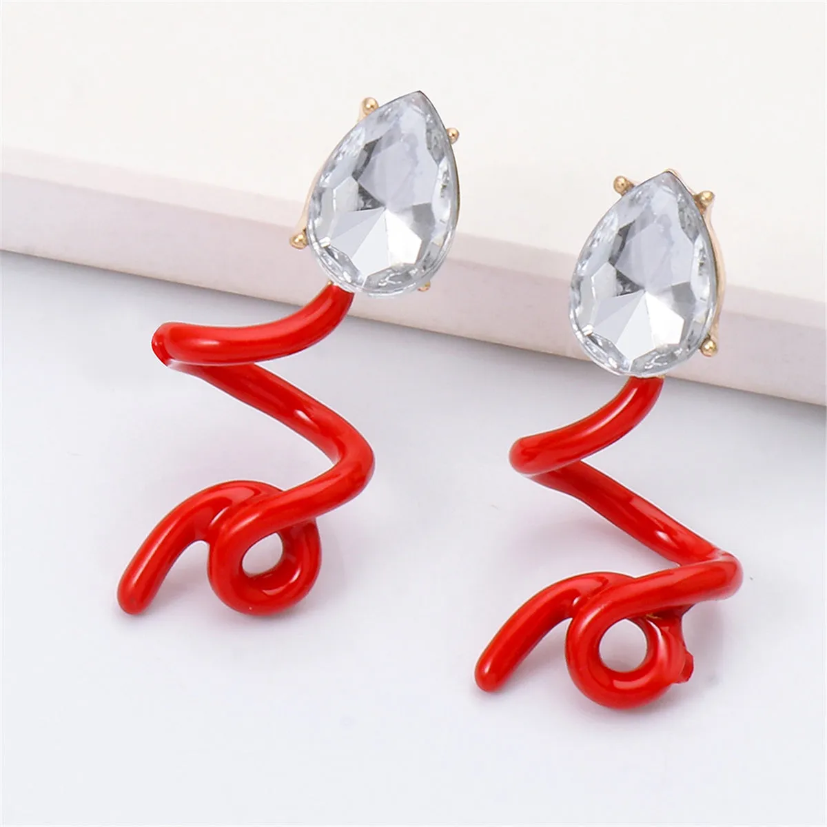Red & Crystal Swirling Snake Drop Earrings