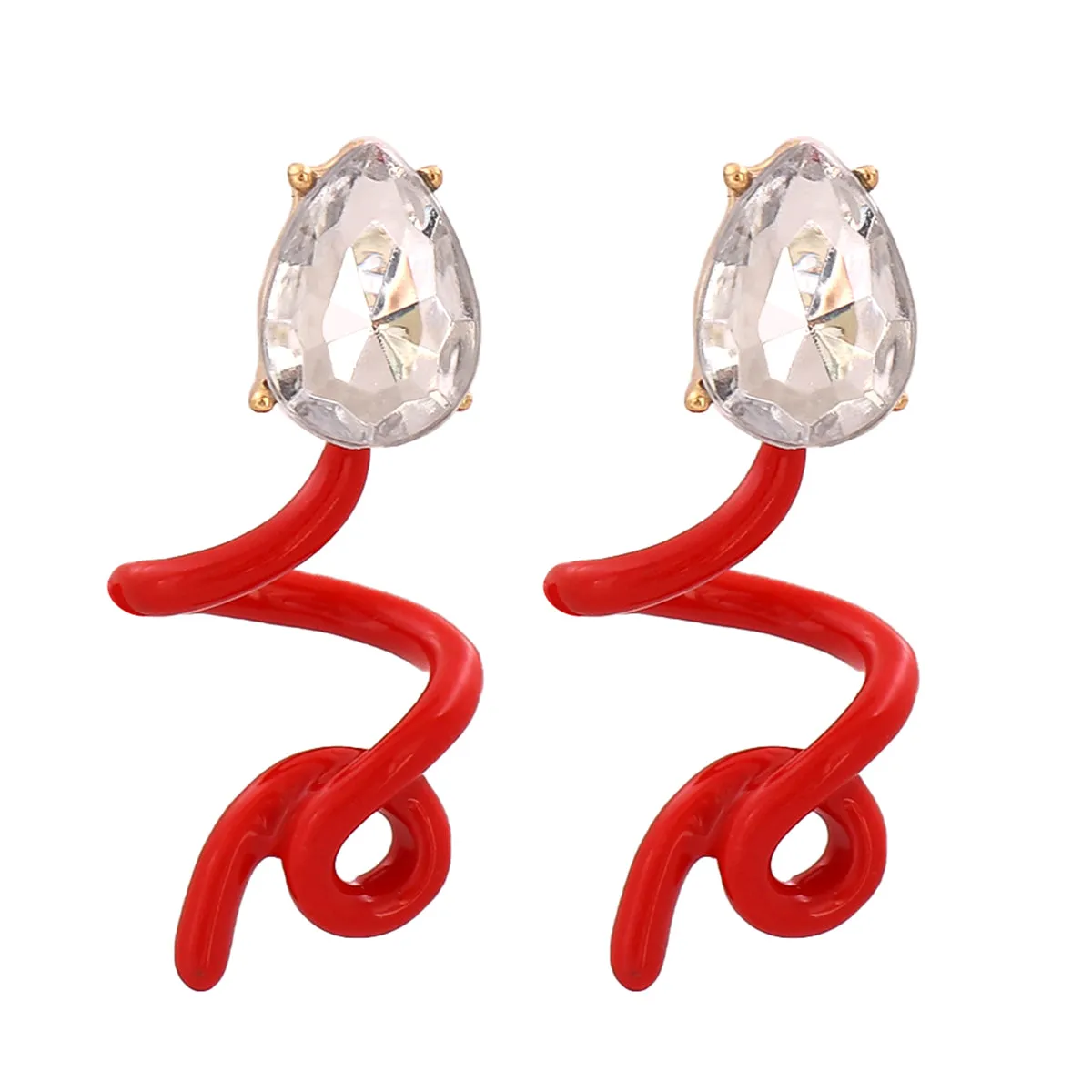 Red & Crystal Swirling Snake Drop Earrings