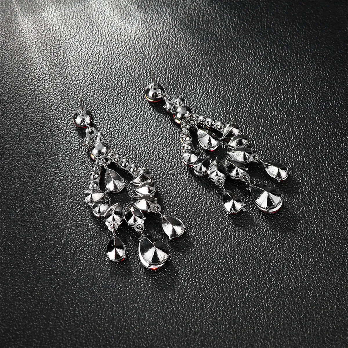 Red & Cubic Zirconia Tiered Teardrop Earrings