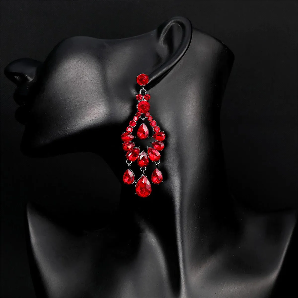 Red & Cubic Zirconia Tiered Teardrop Earrings