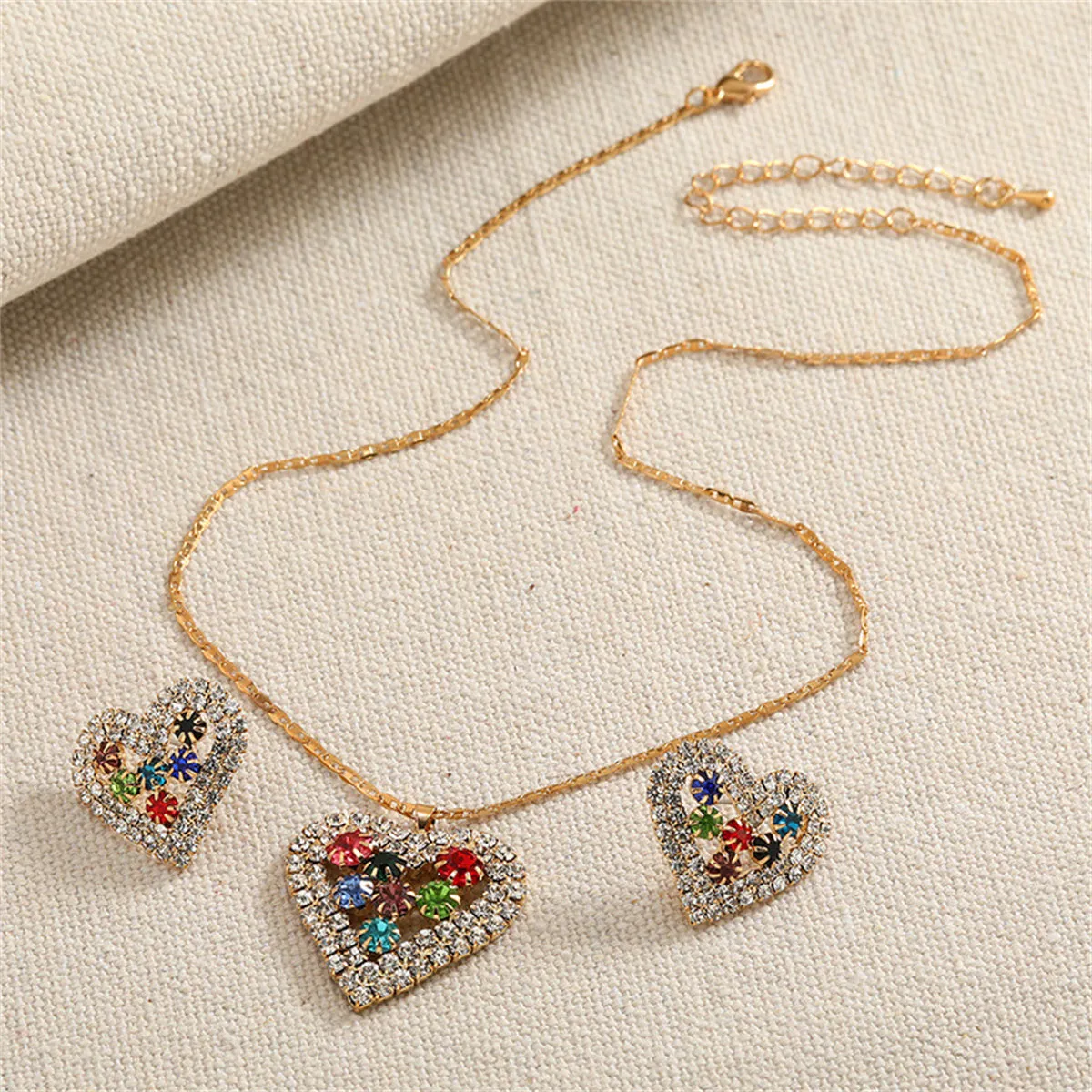 Red Crystal & Cubic Zirconia Heart Pendant Necklace Set