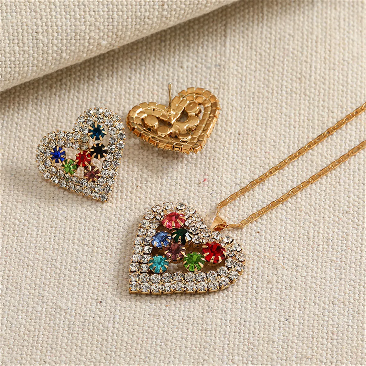 Red Crystal & Cubic Zirconia Heart Pendant Necklace Set