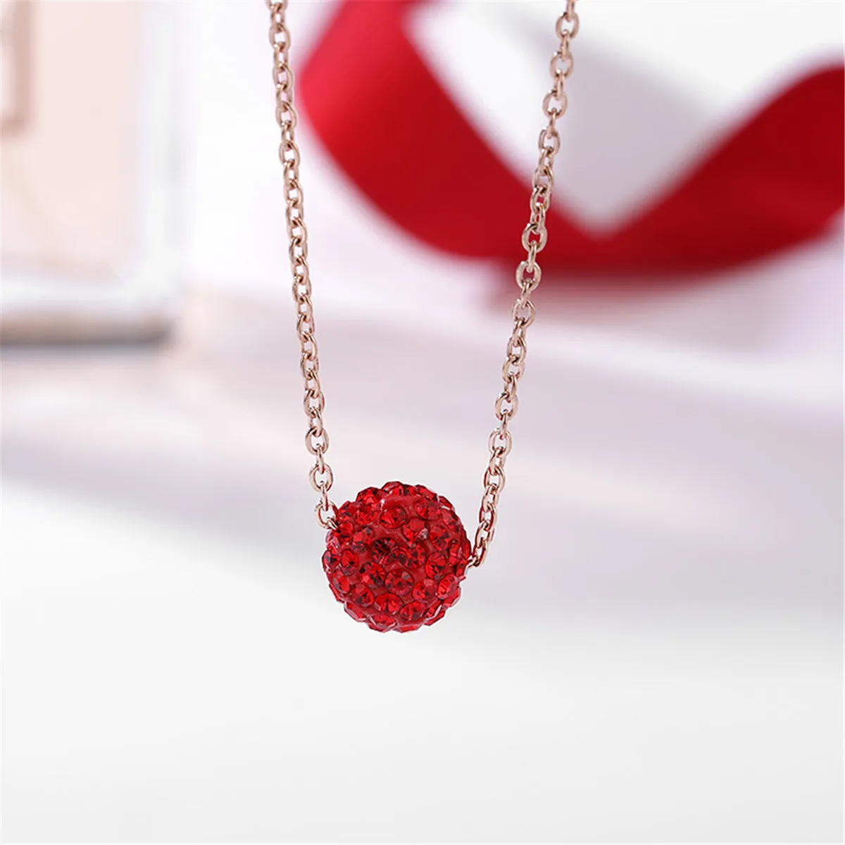 Red Cubic Zirconia & 18K Rose Gold-Plated Ball Pendant Necklace