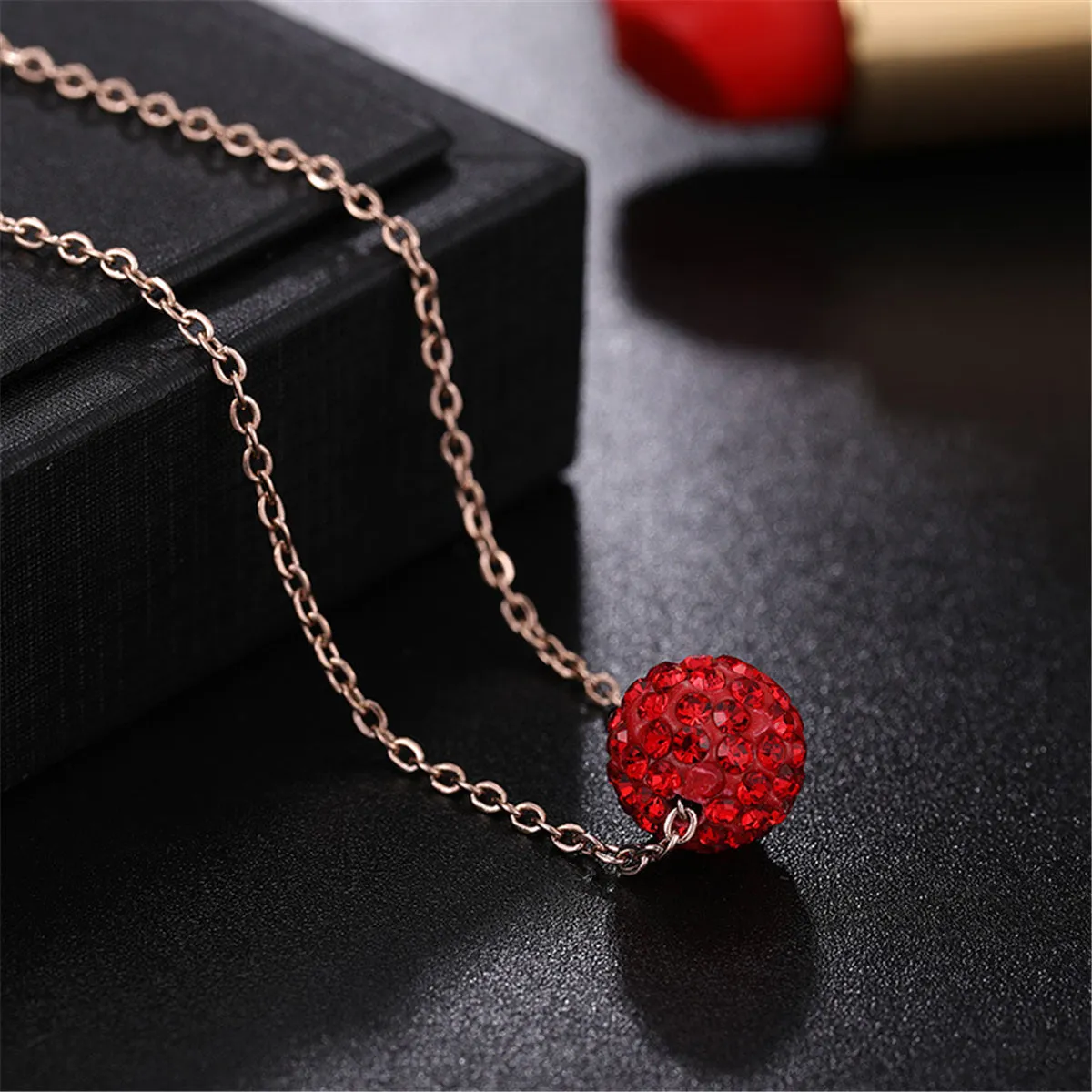 Red Cubic Zirconia & 18K Rose Gold-Plated Ball Pendant Necklace