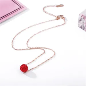 Red Cubic Zirconia & 18K Rose Gold-Plated Ball Pendant Necklace