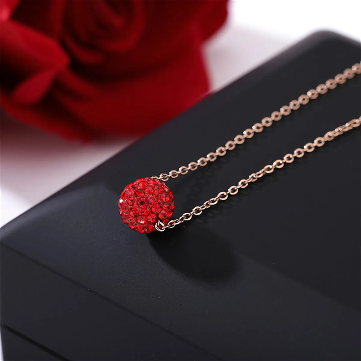 Red Cubic Zirconia & 18K Rose Gold-Plated Ball Pendant Necklace
