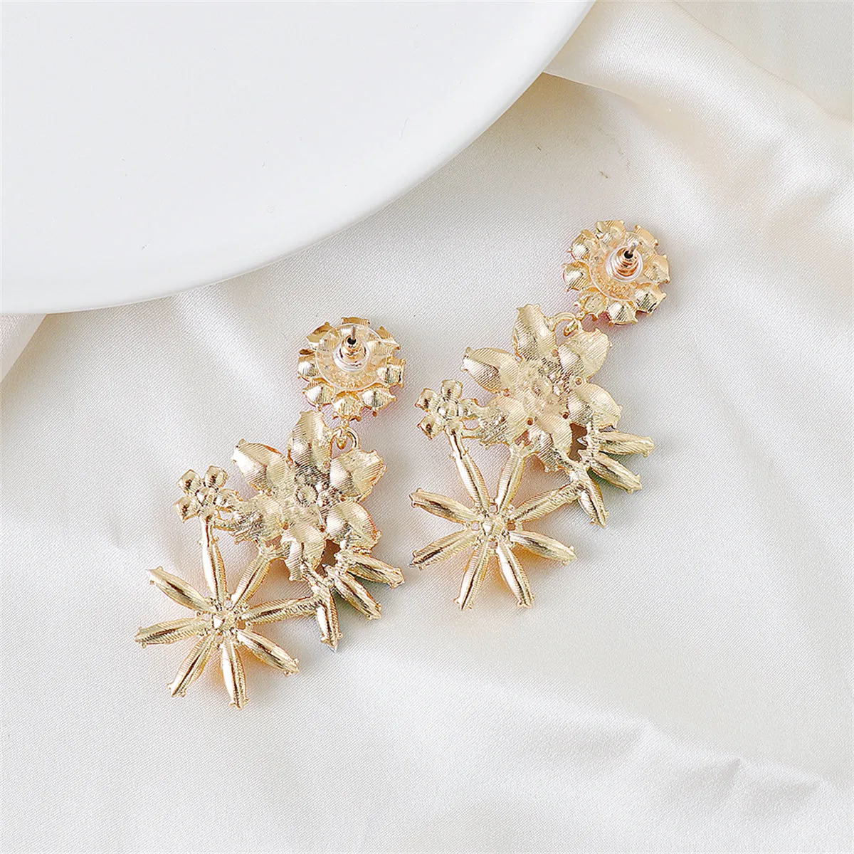 Red Multicolor Crystal & Cubic Zirconia Floral Drop Earrings