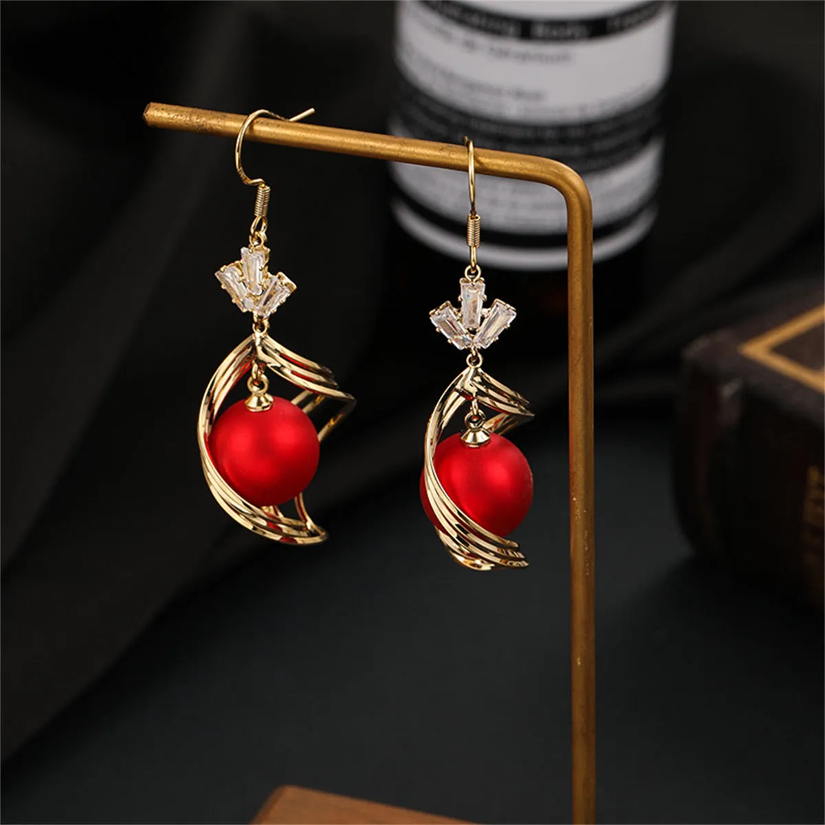 Red Resin & Clear Crystal 18K Gold-Plated Swirl Drop Earrings