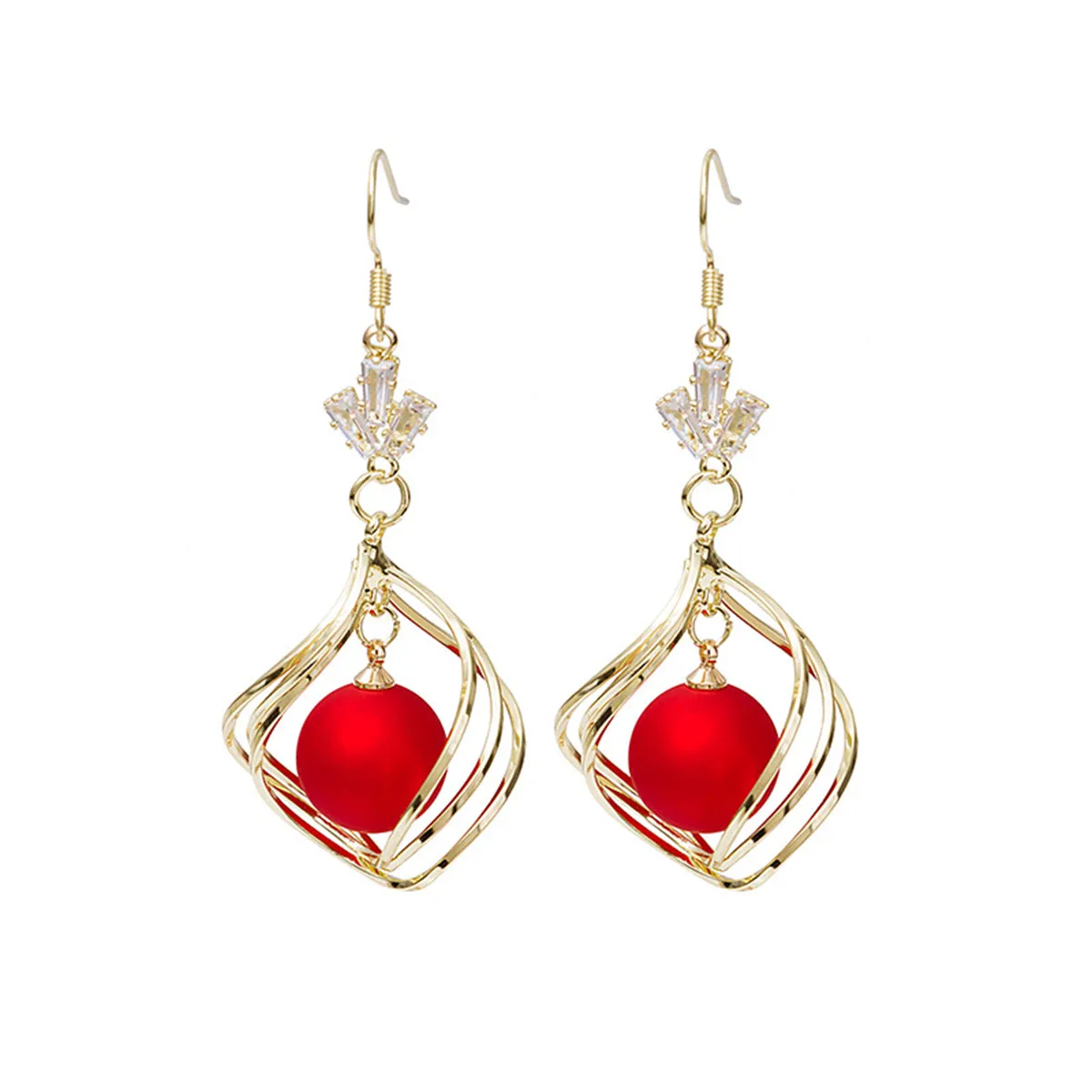 Red Resin & Clear Crystal 18K Gold-Plated Swirl Drop Earrings
