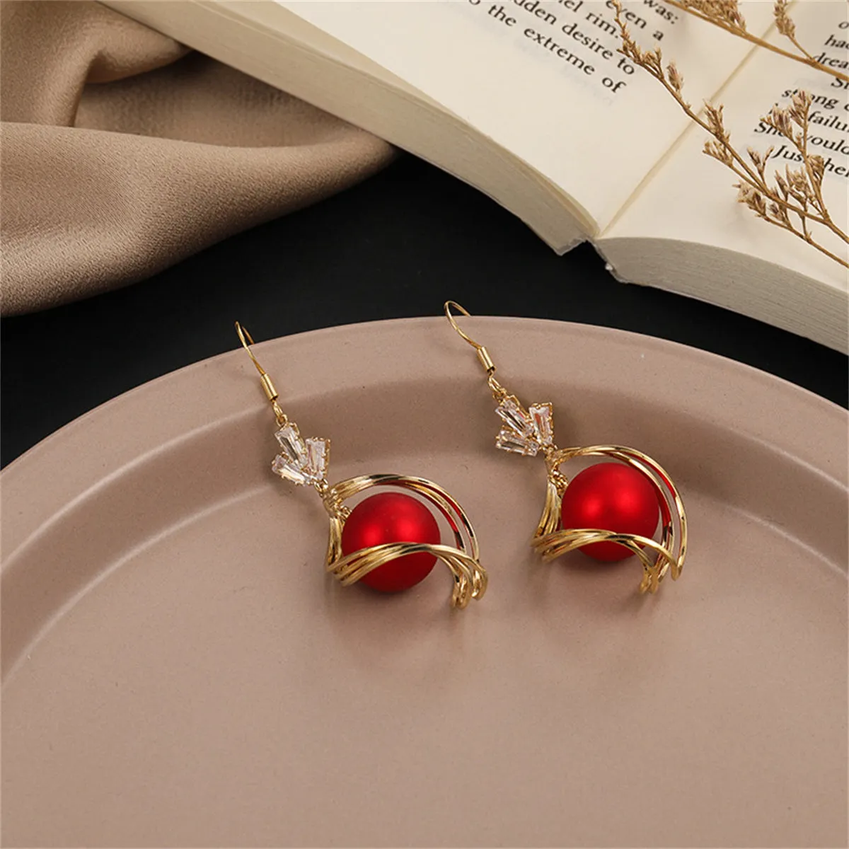 Red Resin & Clear Crystal 18K Gold-Plated Swirl Drop Earrings