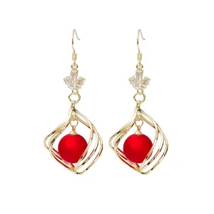 Red Resin & Clear Crystal 18K Gold-Plated Swirl Drop Earrings