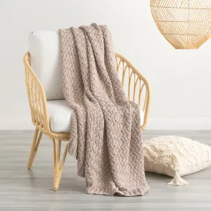 Renee Taylor Lenni 100% Cotton Knitted Throw 130 x 170 Cms Camel