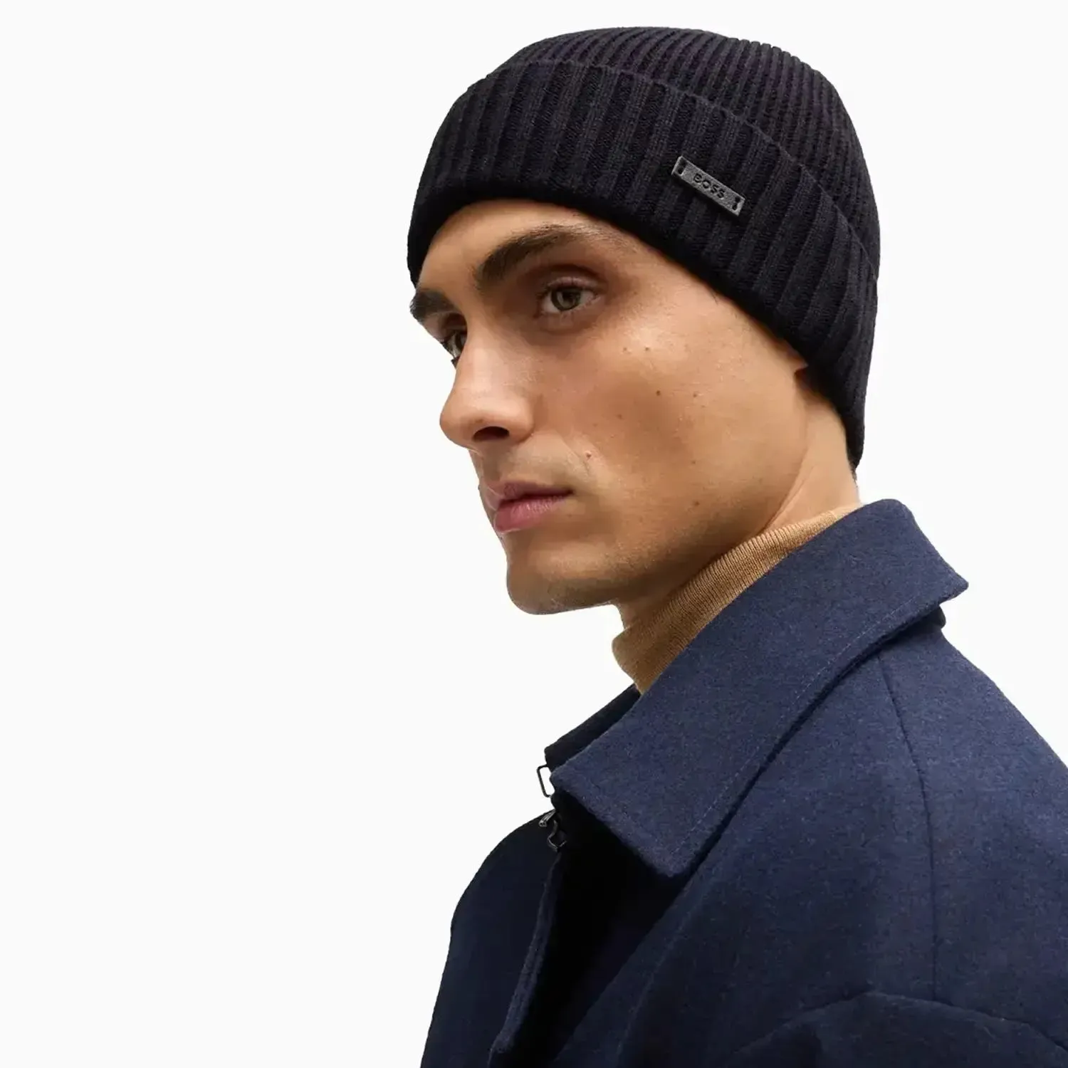 Ribbed Beanie Hat In Virgin Wool