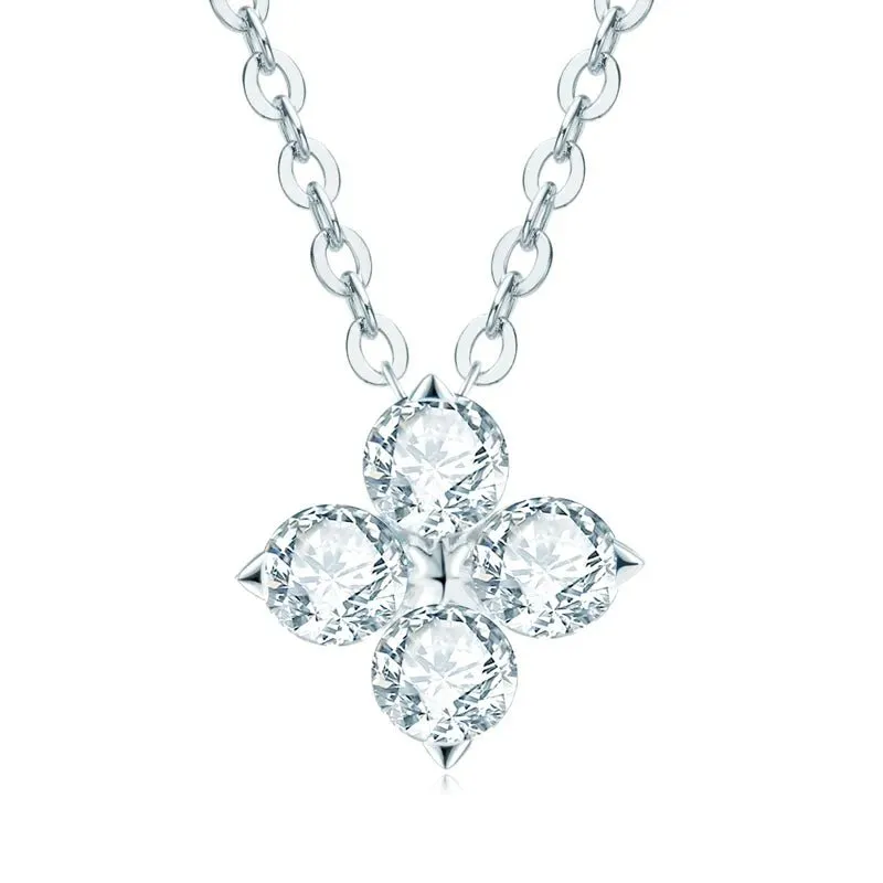 Round Cut Diamond Flower Pendant Necklace