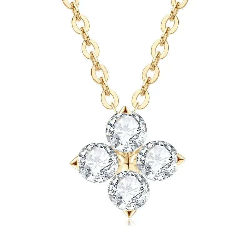 Round Cut Diamond Flower Pendant Necklace