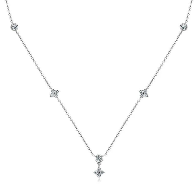 Round Cut Diamond Flower Pendant Necklace