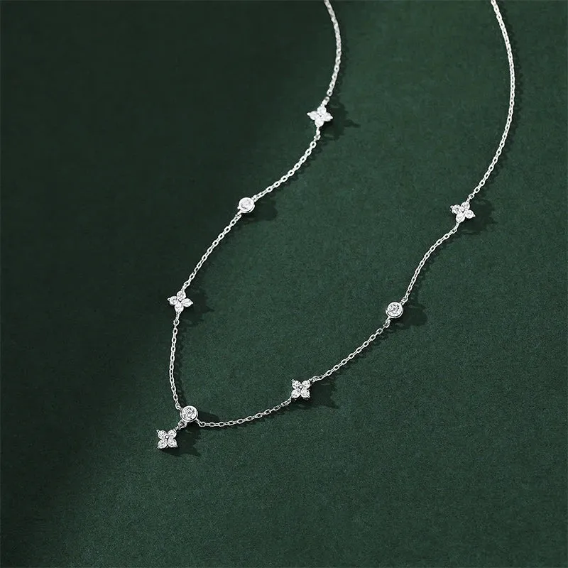 Round Cut Diamond Flower Pendant Necklace