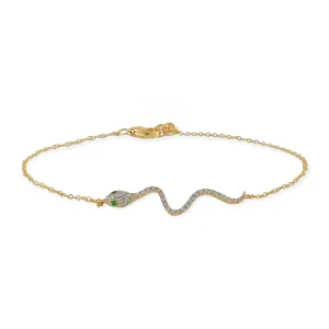 Round Diamonds & Tsavorite in 14K Yellow Gold Trendy Snake Charm Bracelet 7"