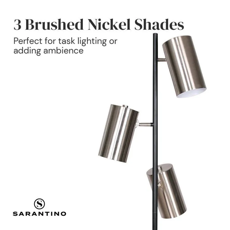 SARANTINO 3-SHADE METAL FLOOR LAMP NICKEL & MATTE BLACK FINISH