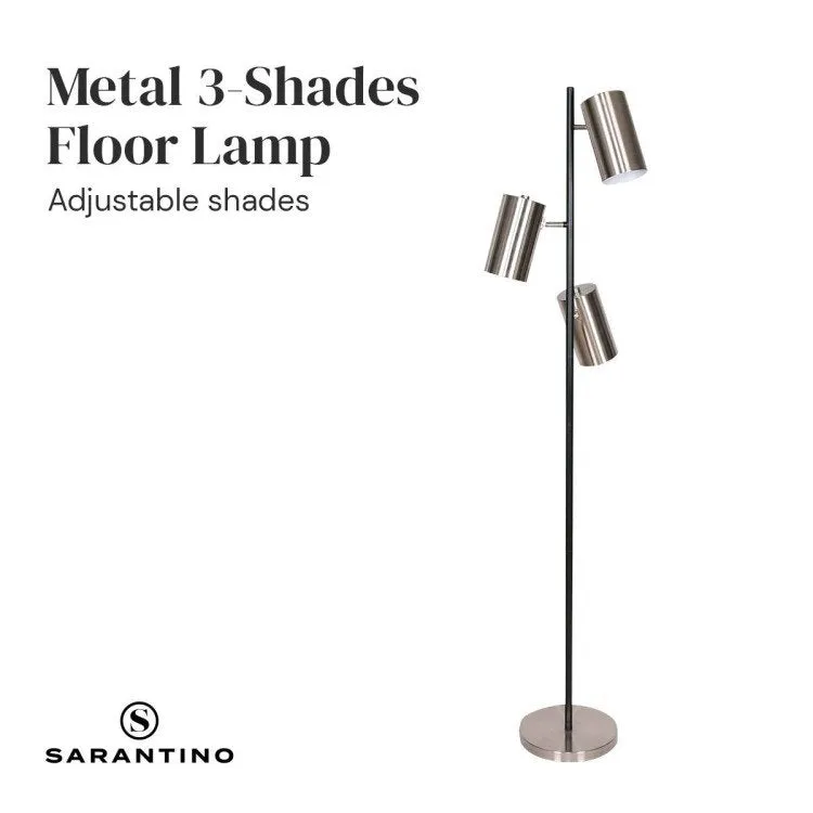 SARANTINO 3-SHADE METAL FLOOR LAMP NICKEL & MATTE BLACK FINISH