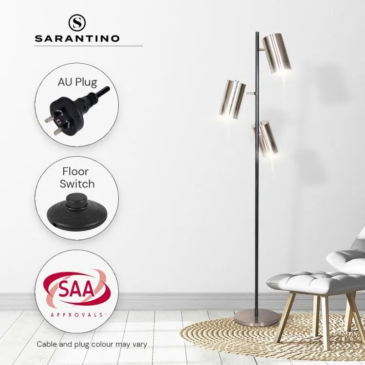 SARANTINO 3-SHADE METAL FLOOR LAMP NICKEL & MATTE BLACK FINISH