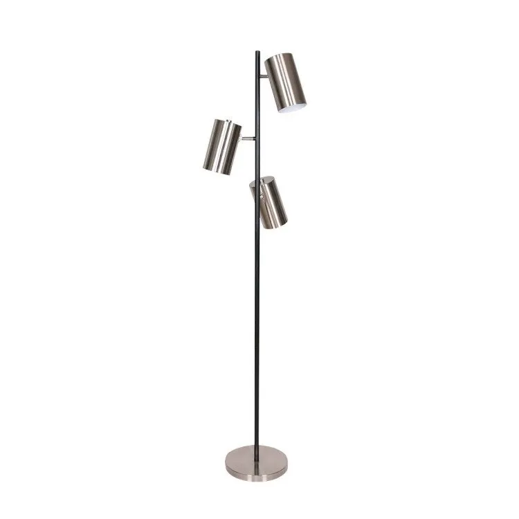 SARANTINO 3-SHADE METAL FLOOR LAMP NICKEL & MATTE BLACK FINISH