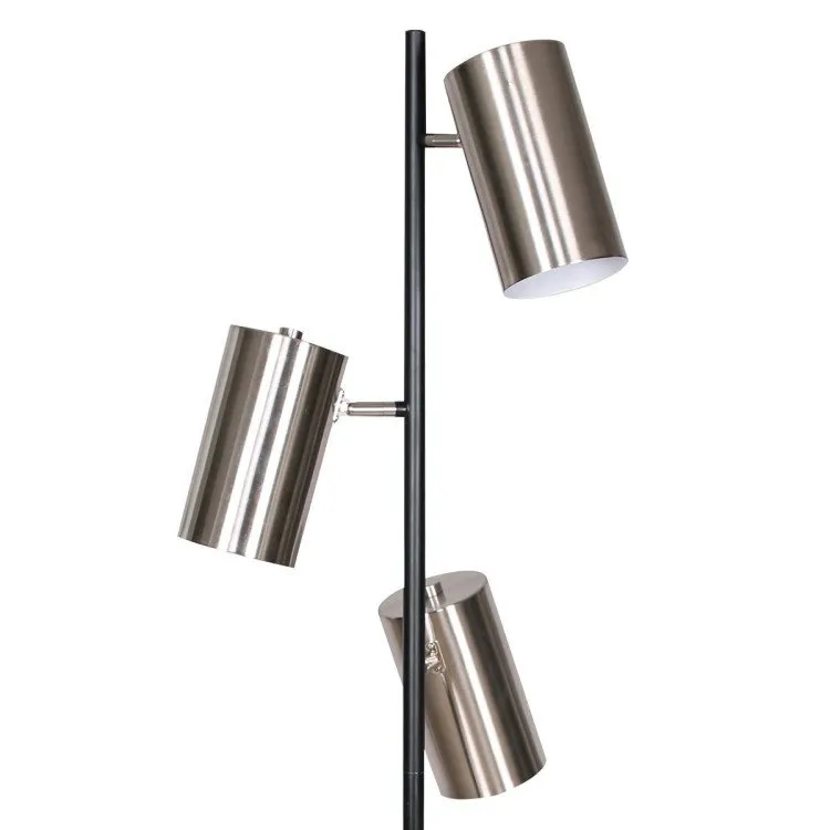 SARANTINO 3-SHADE METAL FLOOR LAMP NICKEL & MATTE BLACK FINISH