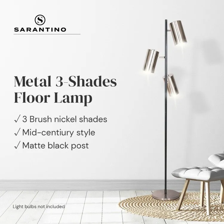 SARANTINO 3-SHADE METAL FLOOR LAMP NICKEL & MATTE BLACK FINISH