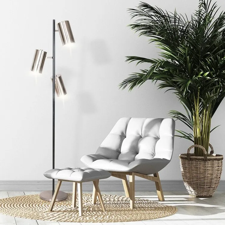SARANTINO 3-SHADE METAL FLOOR LAMP NICKEL & MATTE BLACK FINISH