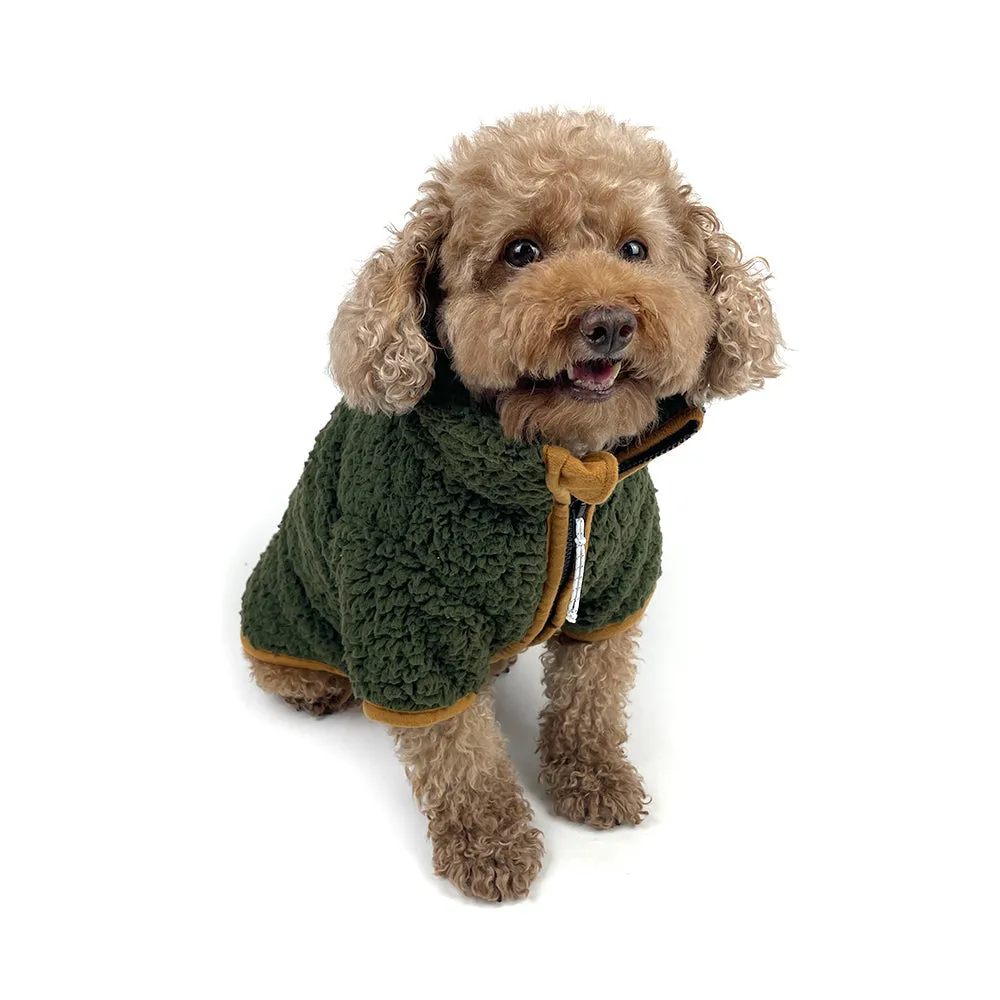Sherpa Fleece Dog Jacket in Pine/Yuzu