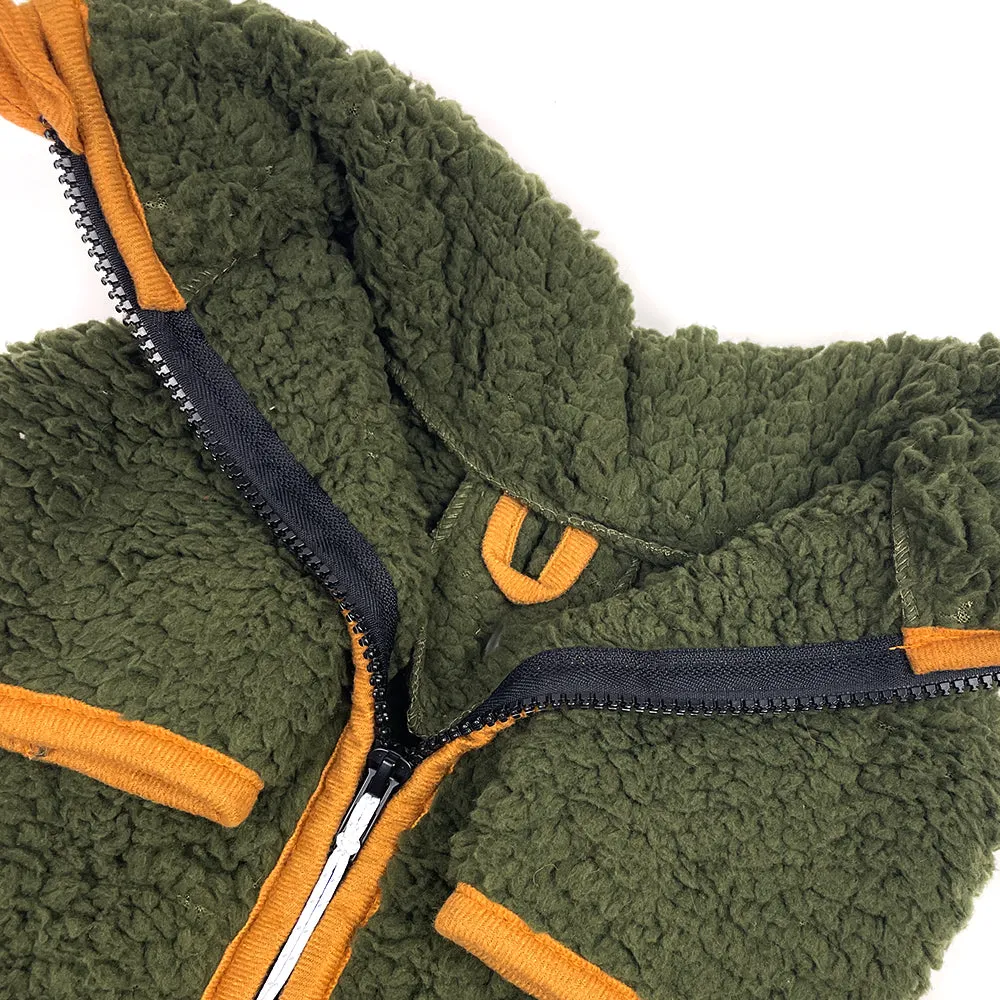 Sherpa Fleece Dog Jacket in Pine/Yuzu