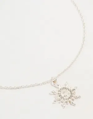 Silver Diamante Sun Pendant Necklace