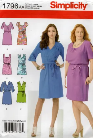 Simplicity 1796 Womens Wrap or Blouson Bodice Dress Out Of Print Sewing Pattern Size 10 - 18 UNCUT Factory Folded