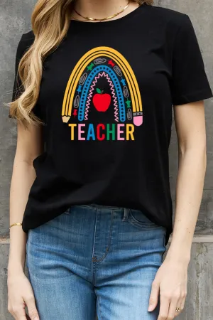Simply Love Full Size TEACHER Rainbow Graphic Cotton Tee (2 Colors)