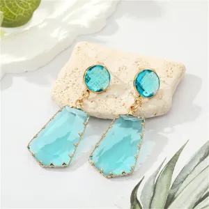 Sky Blue Crystal & 18K Gold-Plated Geo Drop Earrings