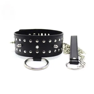 Smart Moves - Brede Collar met Decoratieve Spijkers en Studs - Zwart
