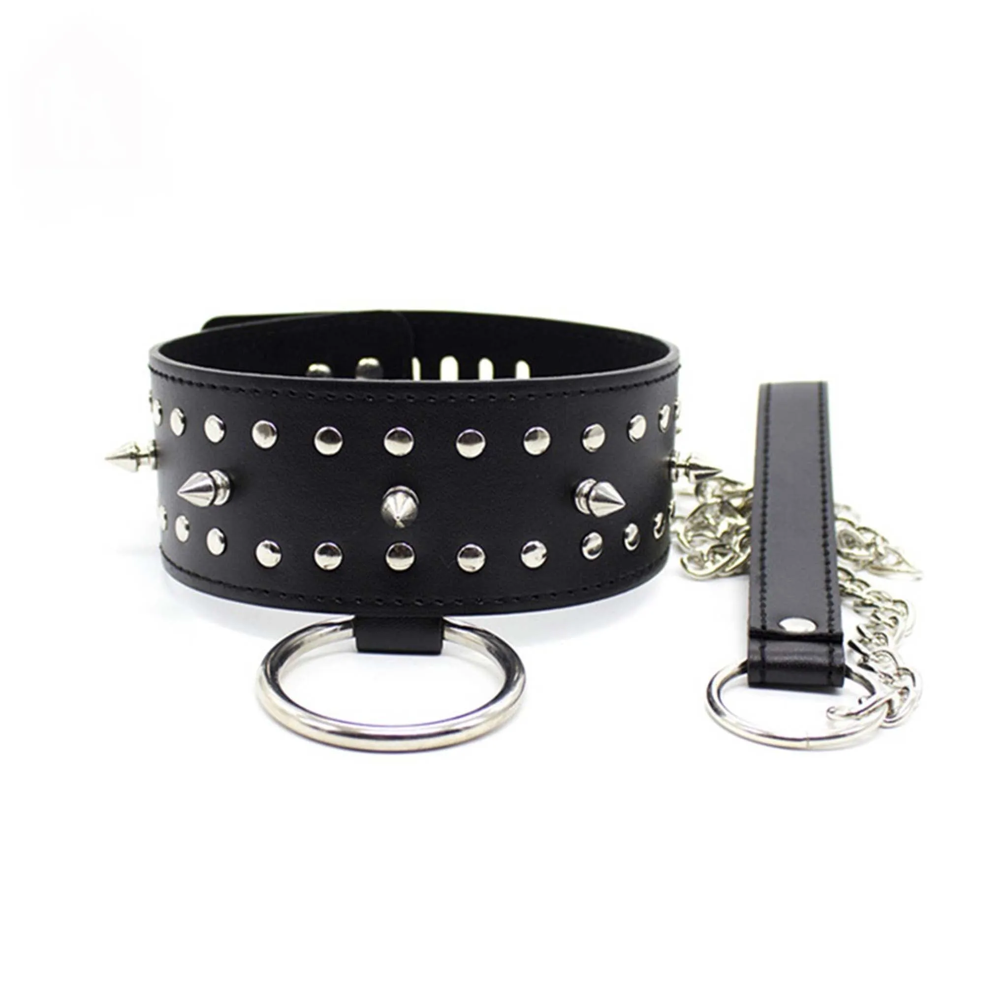 Smart Moves - Brede Collar met Decoratieve Spijkers en Studs - Zwart