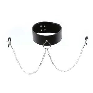 Smart Moves - Collar met Tepelklemmen aan Ring - Zwart