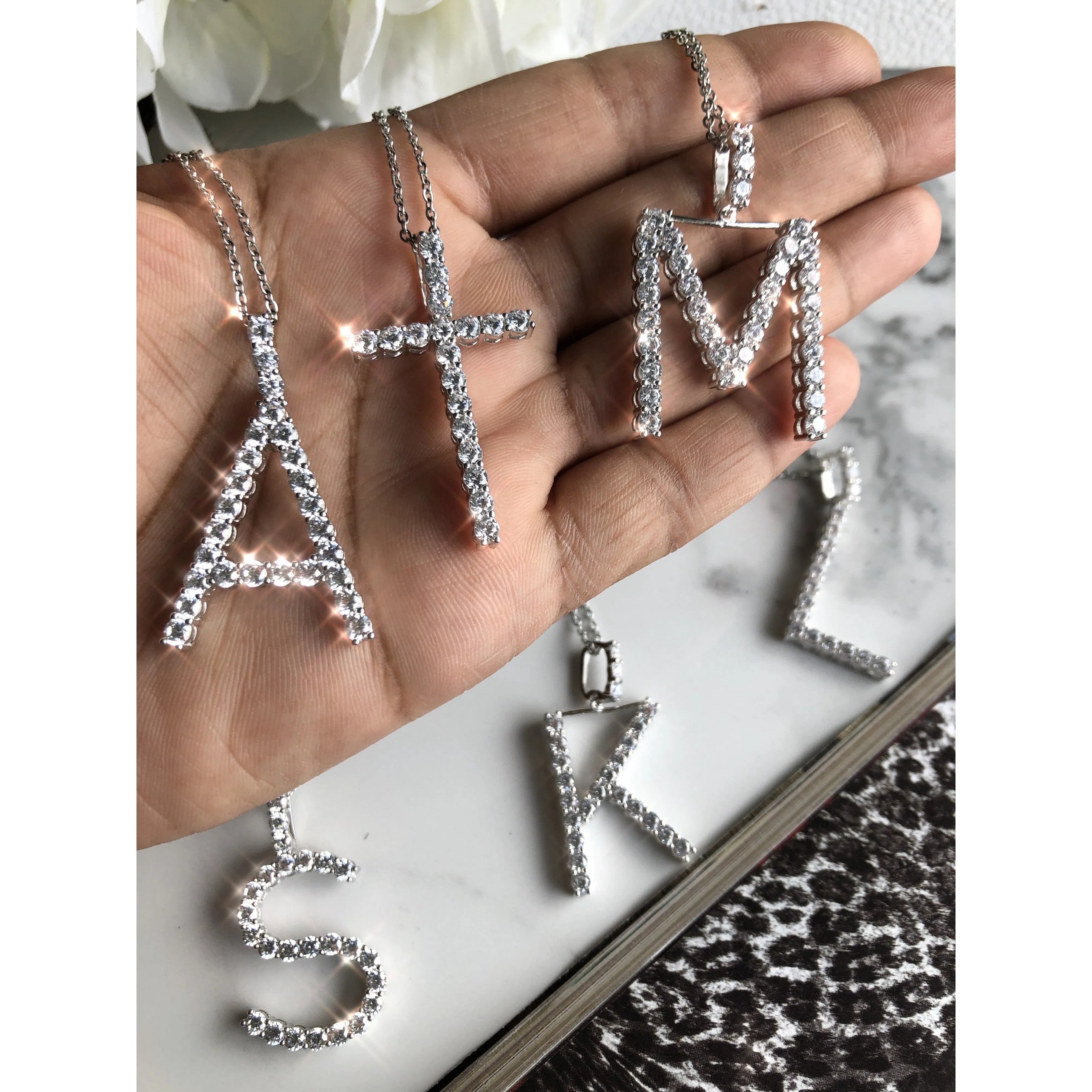 Snowflake Crystal Initial Necklace