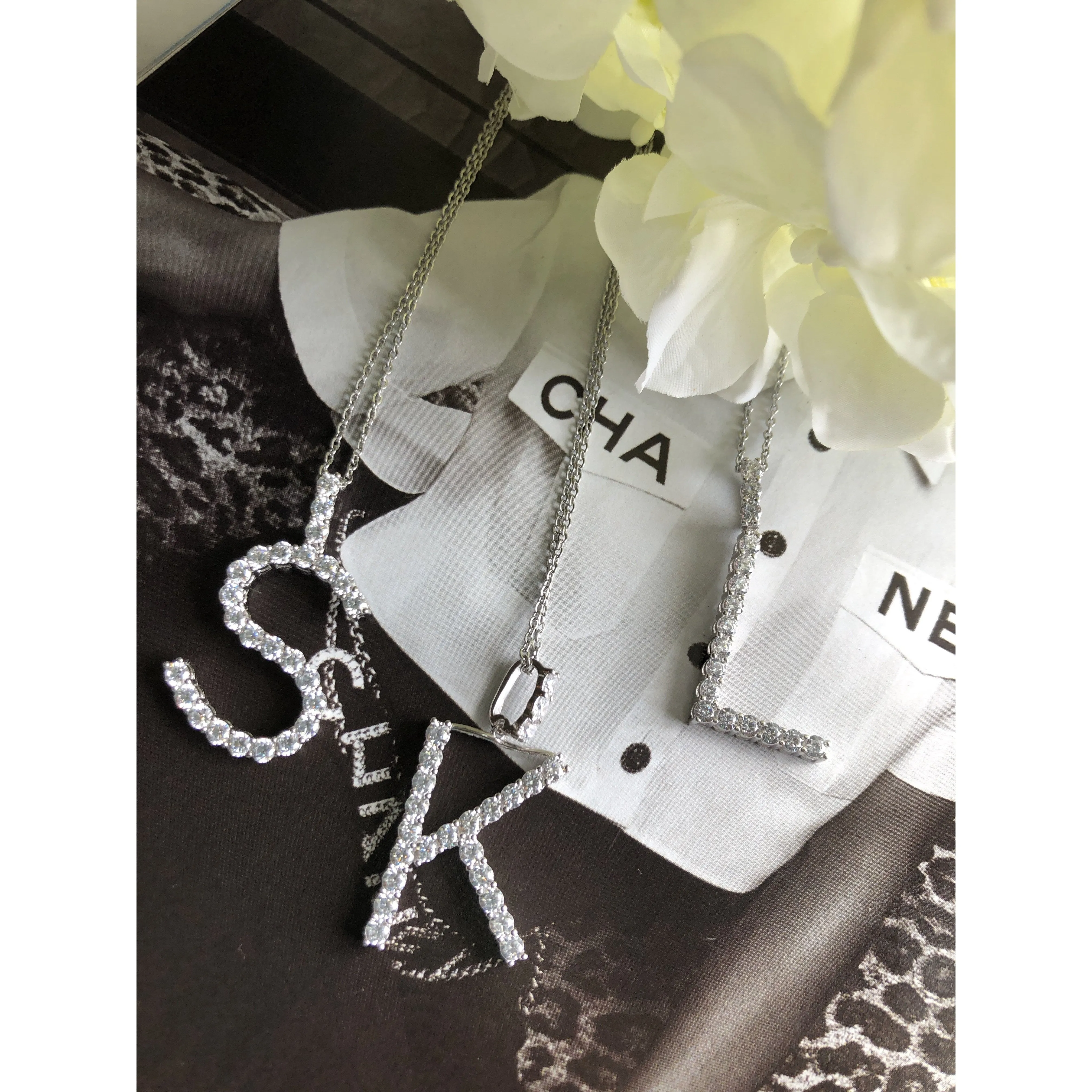 Snowflake Crystal Initial Necklace