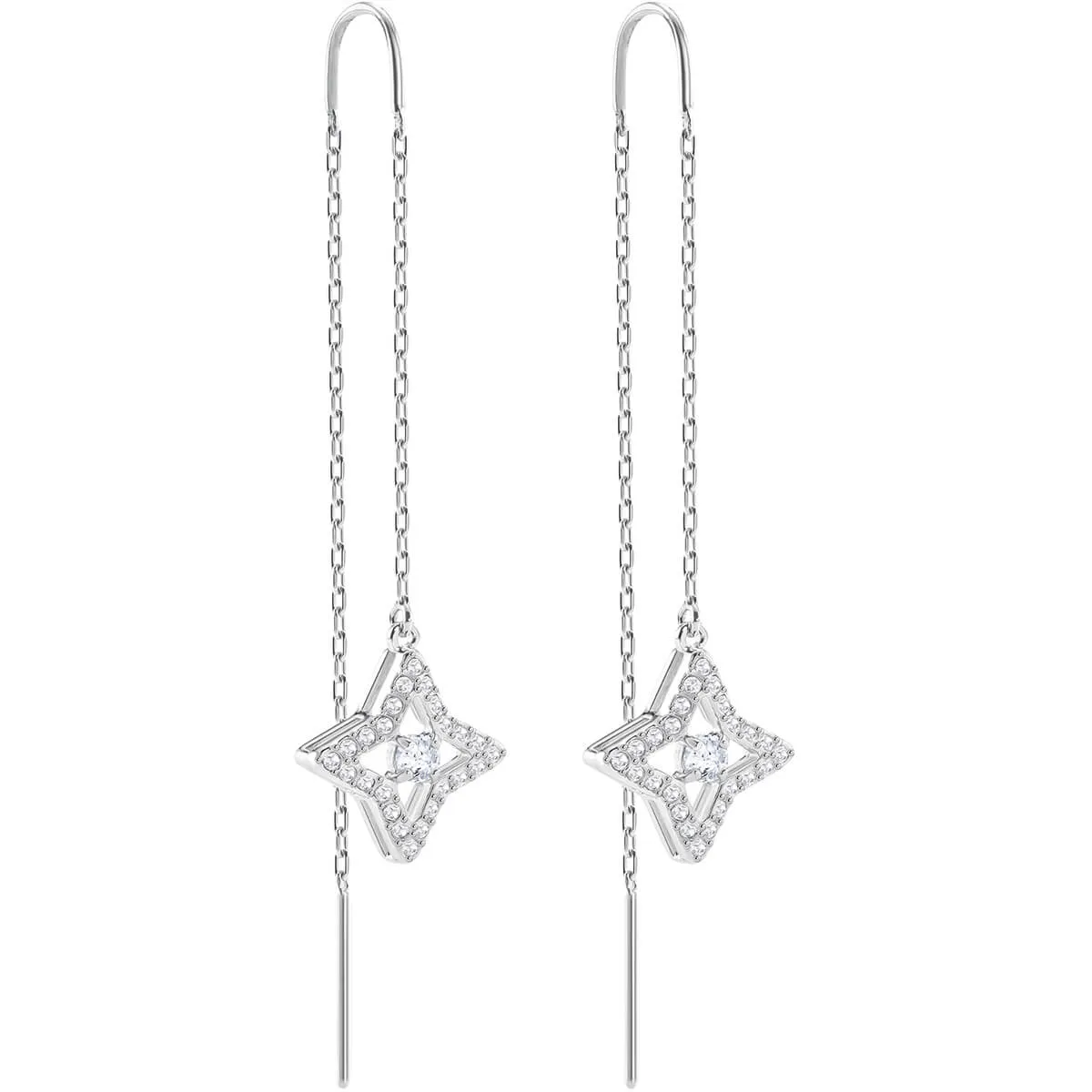 Sparkling Dance White Rhodium Plating Star Pierced Earrings