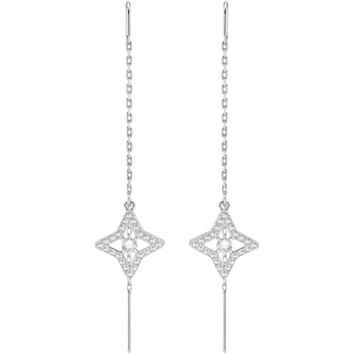 Sparkling Dance White Rhodium Plating Star Pierced Earrings