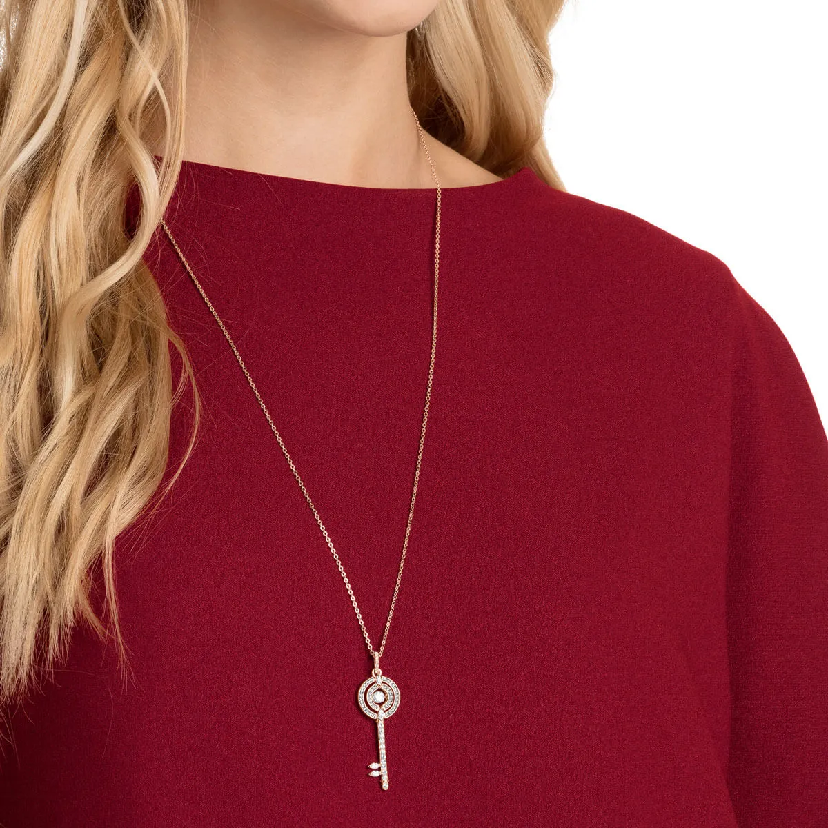 Sparkling Dance White Rose Gold Plating Key Necklace