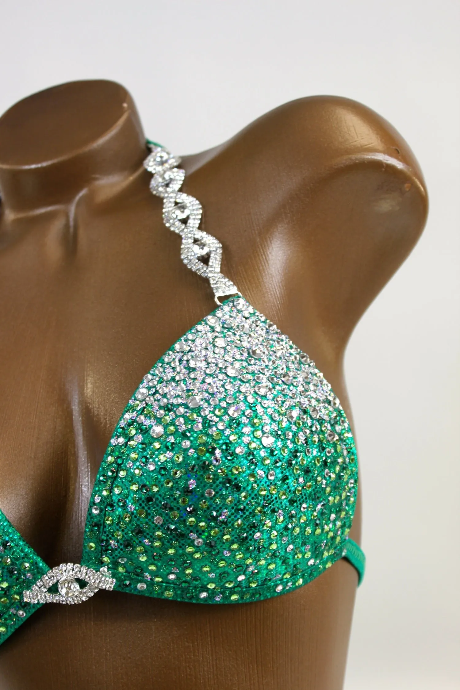 Sparkling Emerald Bikini Suit/ Rhinestone Competition Posing Bikini