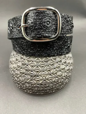 Stamped Leather Belt - Repeating Hexagon Pattern