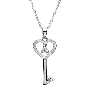 Sterling Silver Celtic Trinity Knot Key Pendant Encrusted with Crystal with Chain SW107
