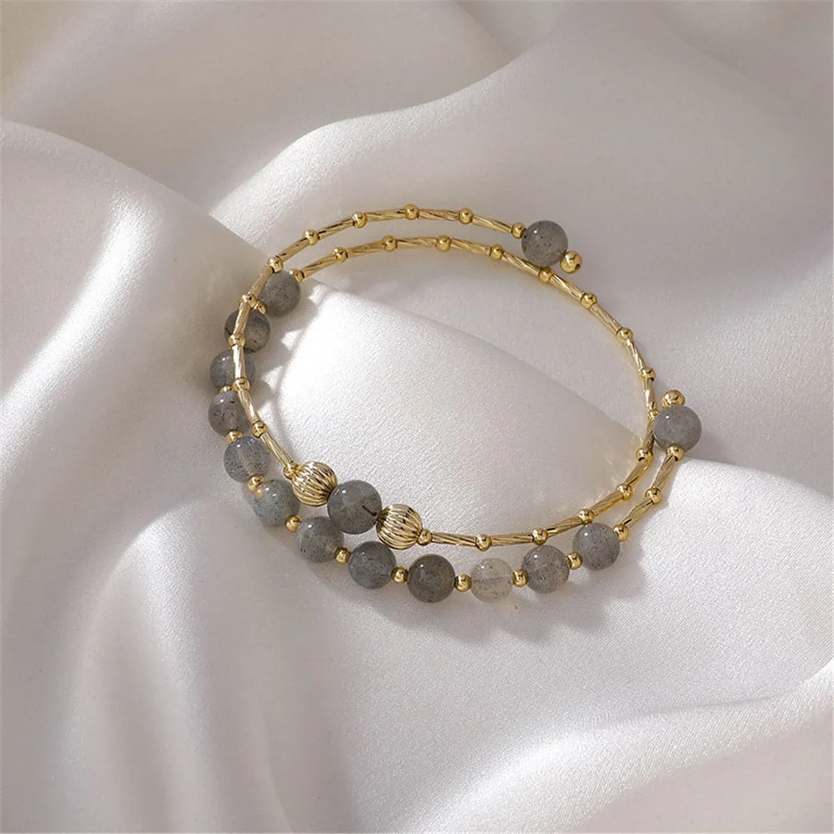 Strawberry Crystal & 18K Gold-Plated Stacked Bangle
