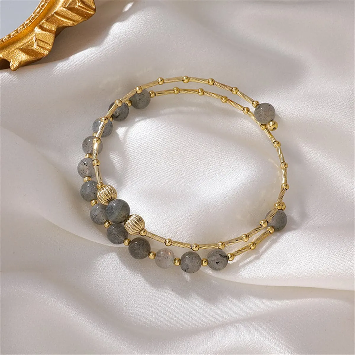 Strawberry Crystal & 18K Gold-Plated Stacked Bangle